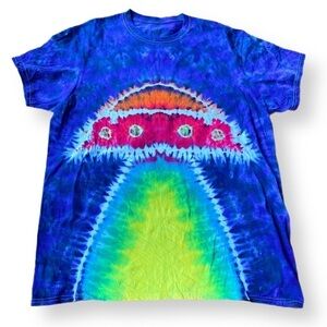 Tie dye double design UFO tractor beam and alien tshirt unisex 2XL crew
